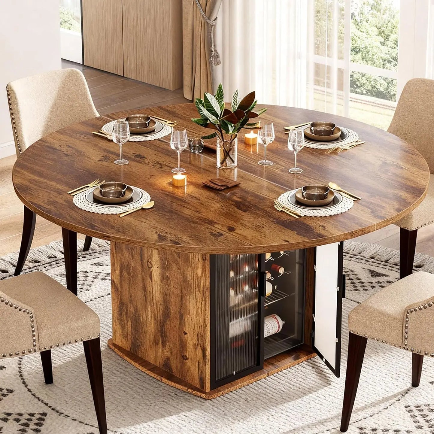 Modern Round Dining Table With Storage For Kitchen And Dining
