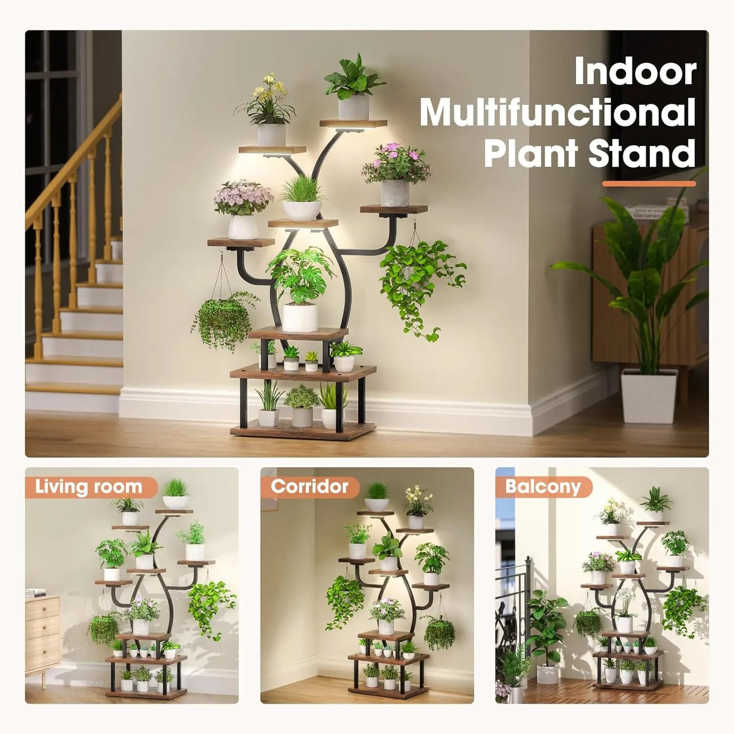8-Tier Metal Plant Stand With Grow Light For Indoor Use