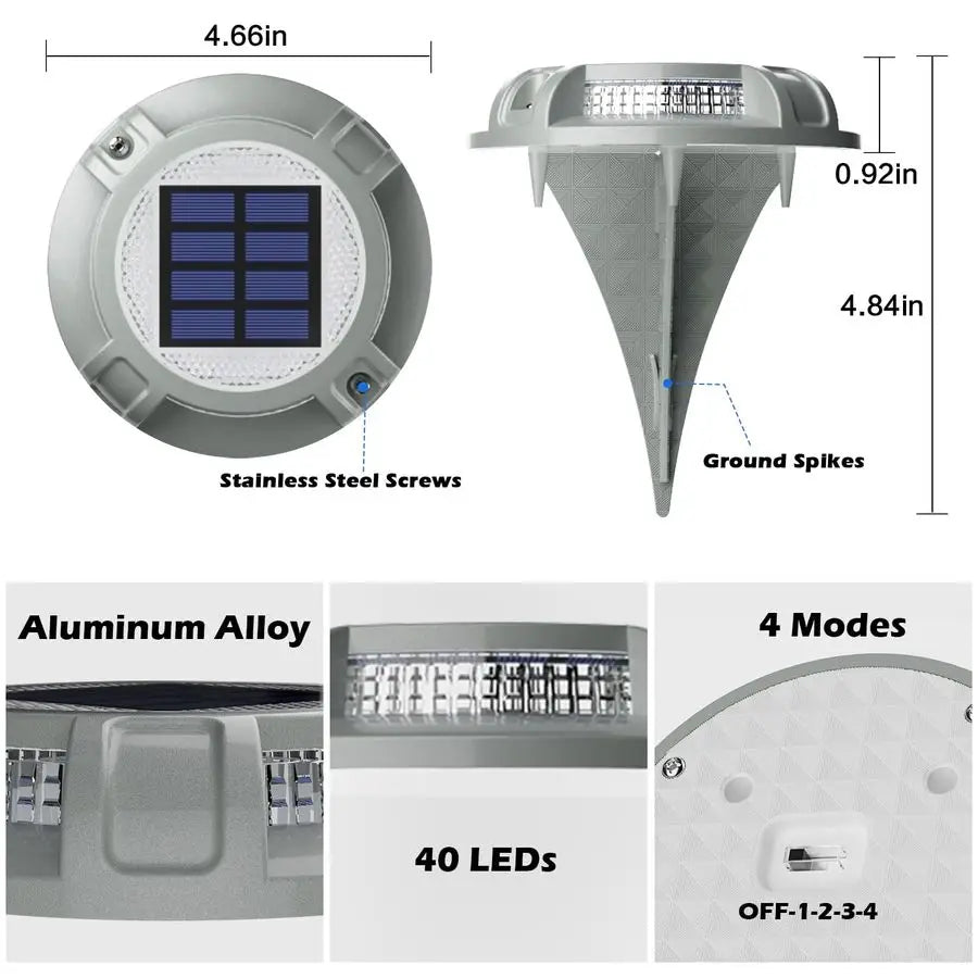 Solar Driveway Lights 40 LEDs Waterproof Pathway Markers 4 Modes