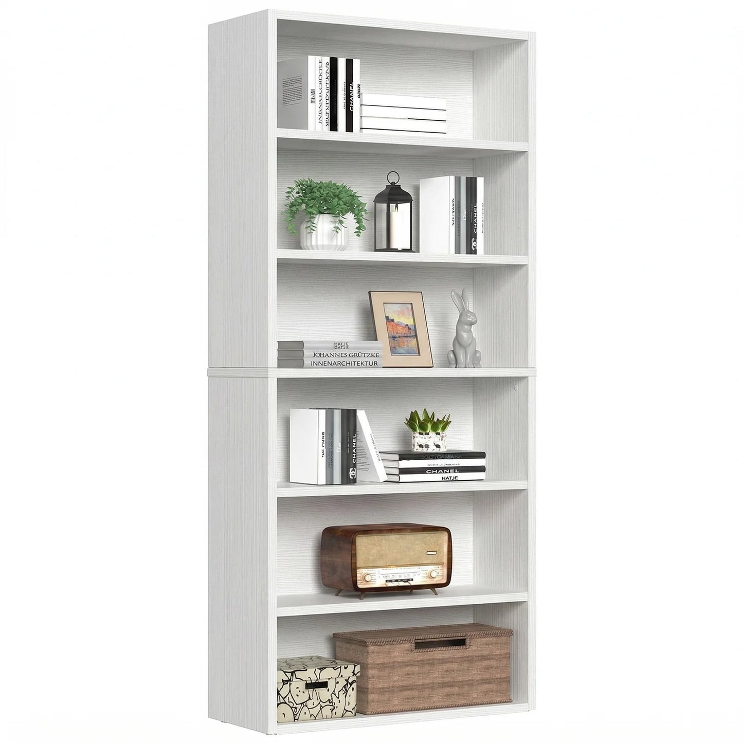 MCQ 6 Shelf Wood Bookcase Open Storage Organizer Display