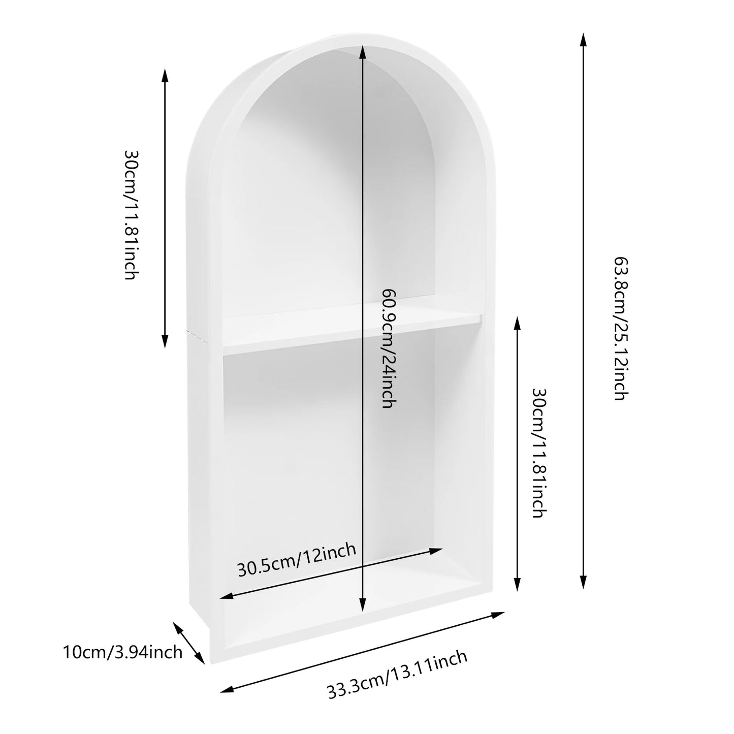 Dual Tier Arched Wall Mounted Shower Niche in Stainless Steel