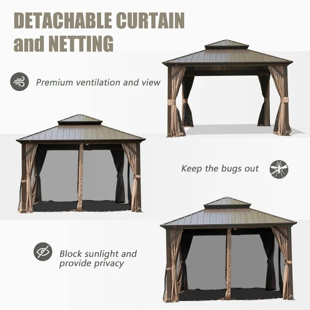DUOFU Outdoor Gazebo With Galvanized Steel Hardtop Netting And Curtains