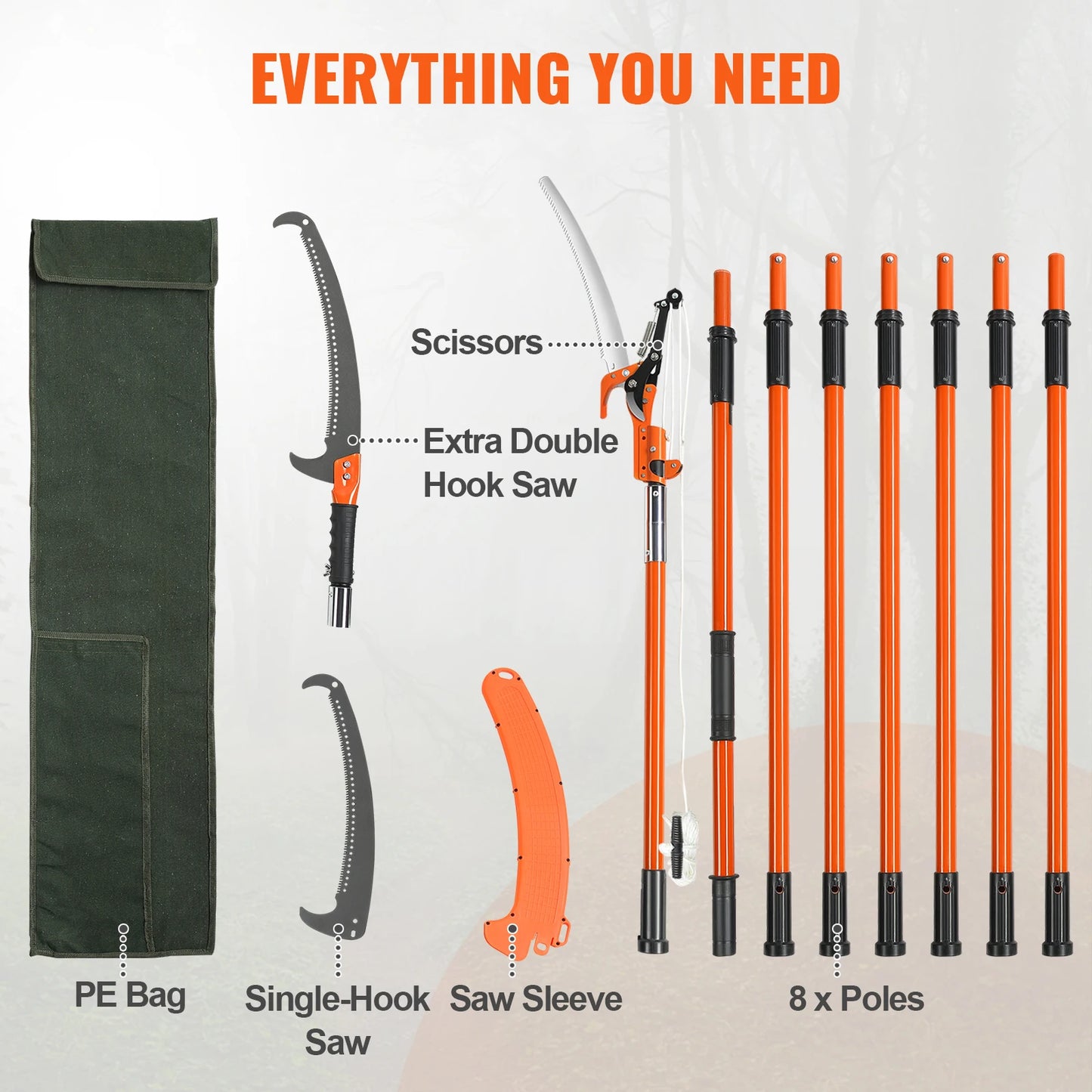 Manual Pole Saw With Extendable Reach And Aluminum Handle
