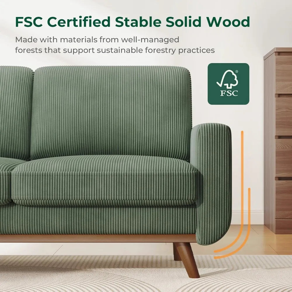 68 Loveseat Sofa Corduroy With Spring Cushion Wood Frame
