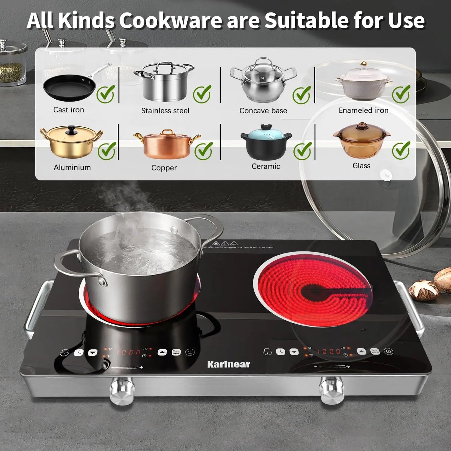Karinear Ceramic Hob Two Zones 3200W With Safety Lock