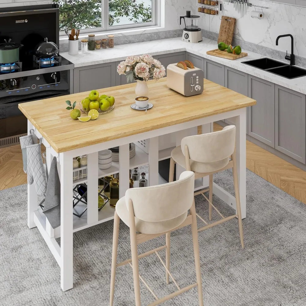 DAFIFY Solid Rubberwood Kitchen Island With Power Outlets