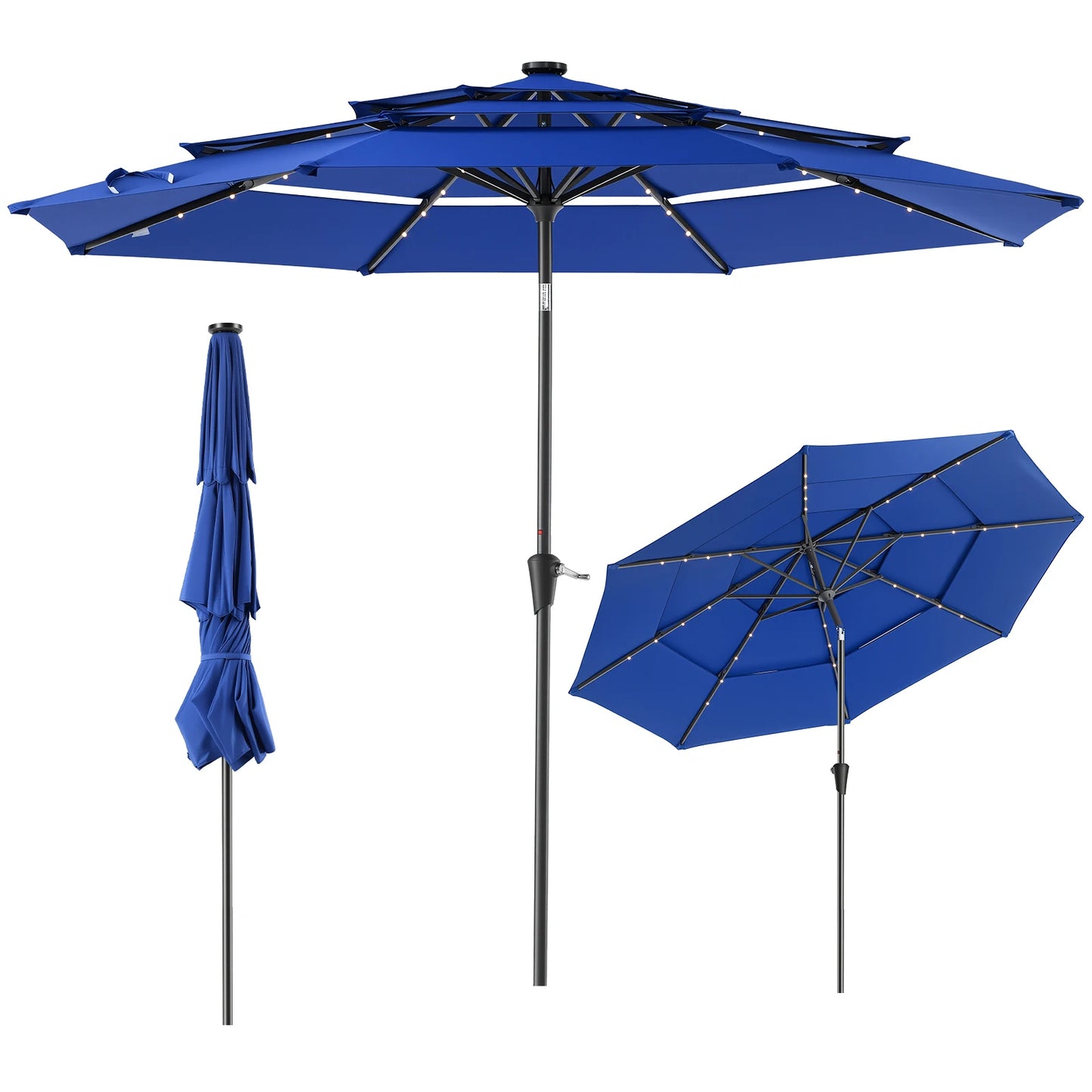 JHK 3-Tier Outdoor Patio Umbrella With 32 LED Lights