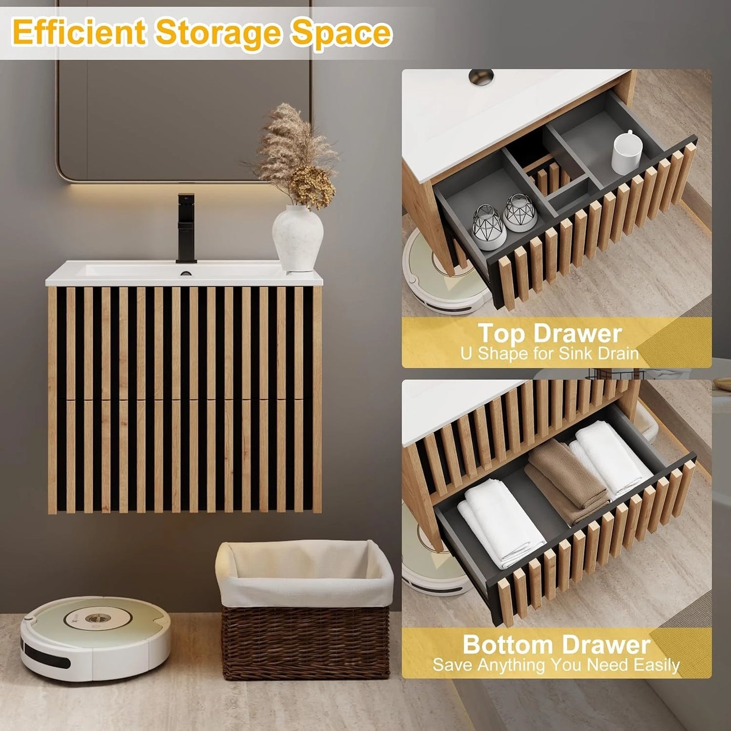 Floating Bathroom Vanity With Undermount Sink Modern Wall Mount Cabinet