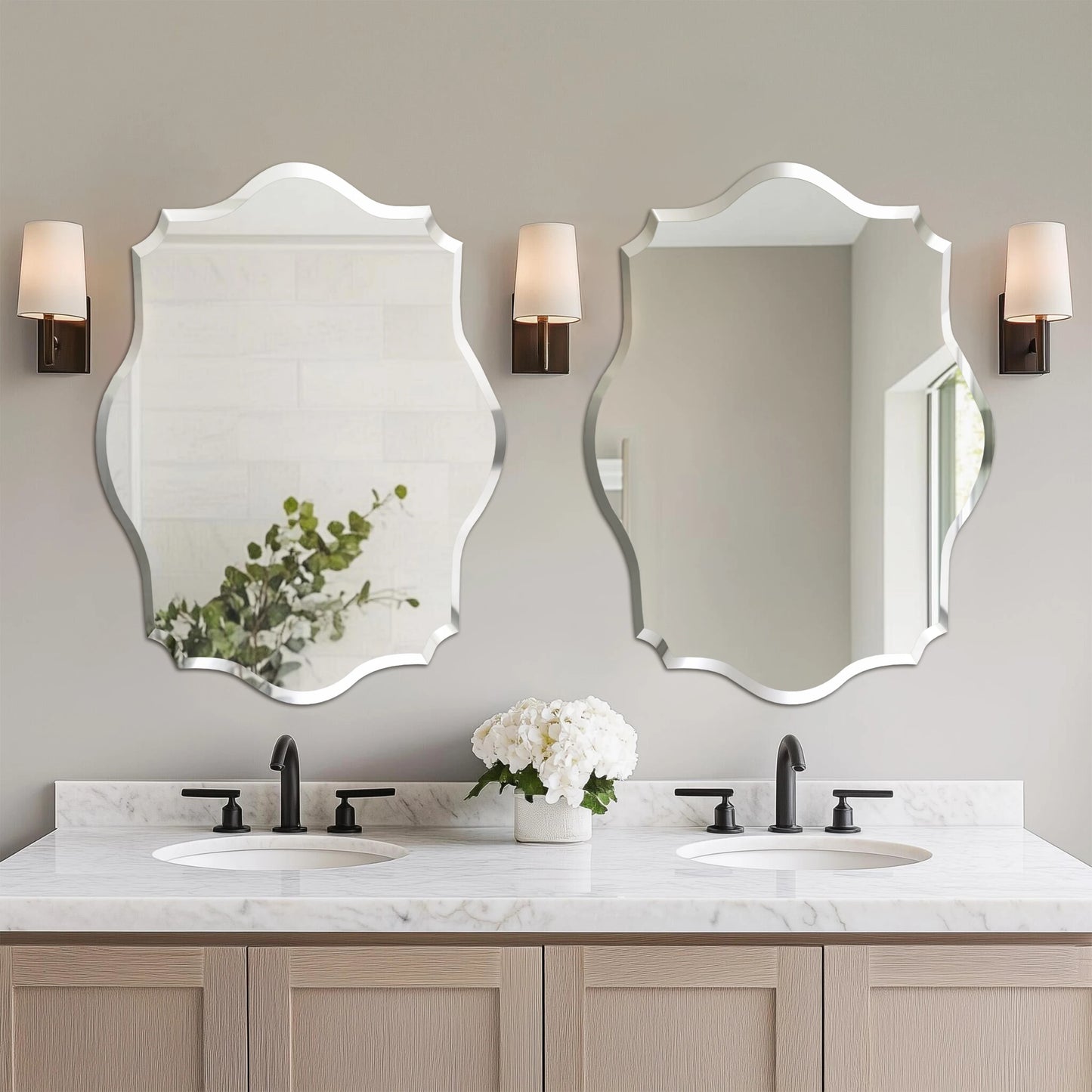 Wisfor Scalloped Frameless Wall Mirror With Beveled Edge For Bathroom