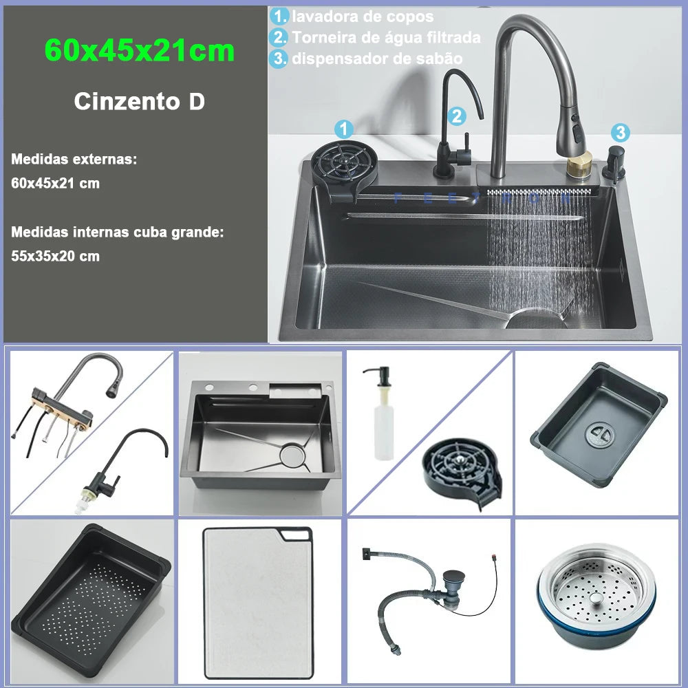 Shinesia Stainless Steel Kitchen Sink Set Large Single Sink Dish Basin Sink With Cold and Hot Controlled Faucet