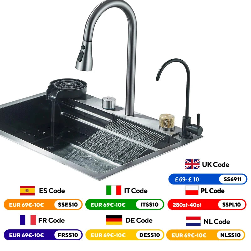 Wanmivezlo 304 Stainless Steel Waterfall Kitchen Sink With Above Counter Basin
