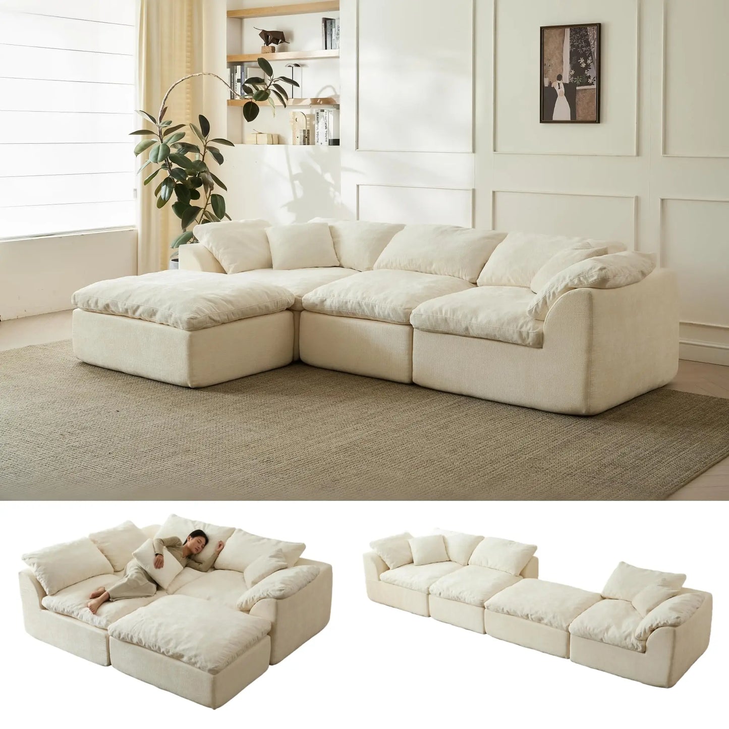 Yeflixvrau L Shaped Sofa Sectional With Ottoman Chenille Fabric