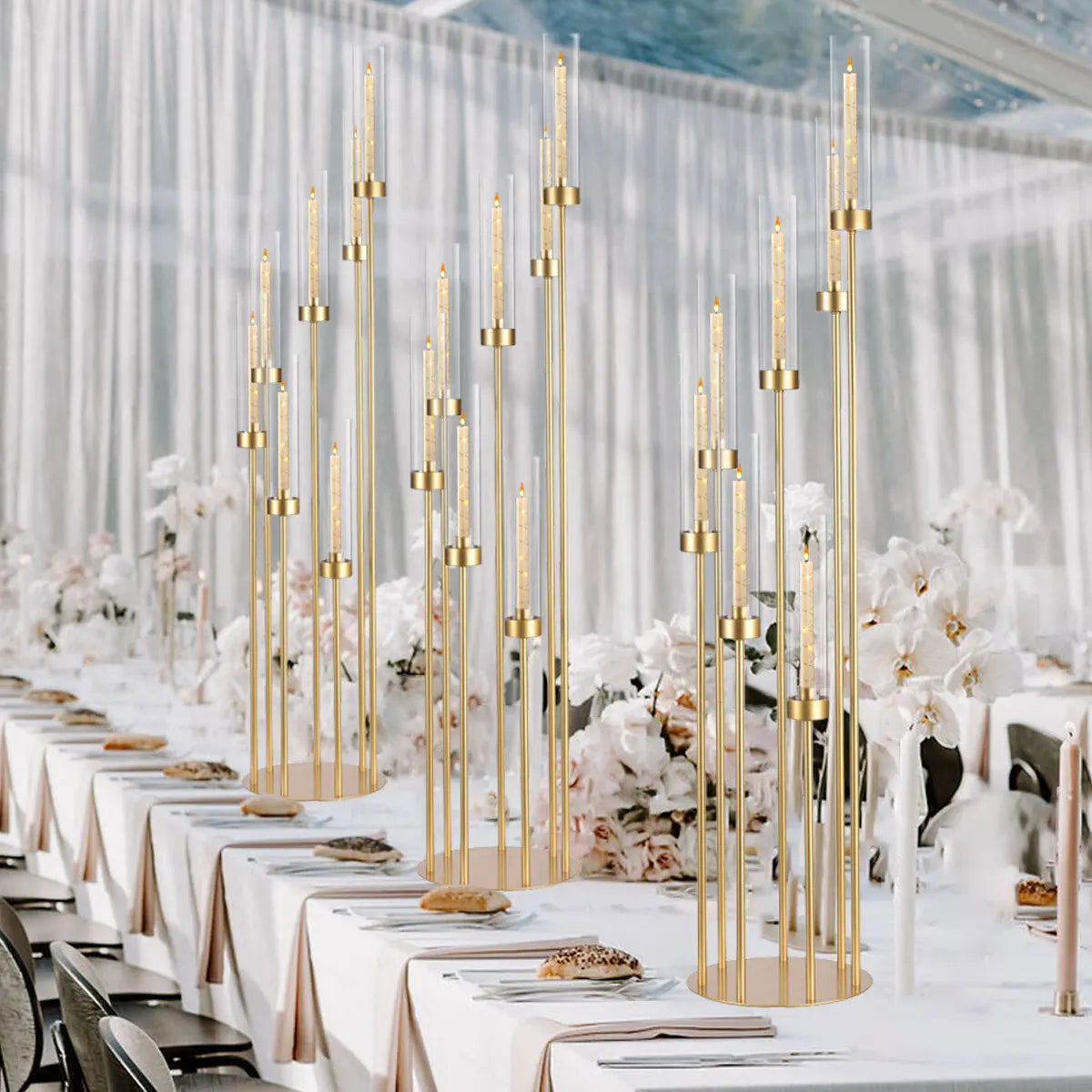 Seven Arm Floor Candelabra Centerpieces for Weddings and Events