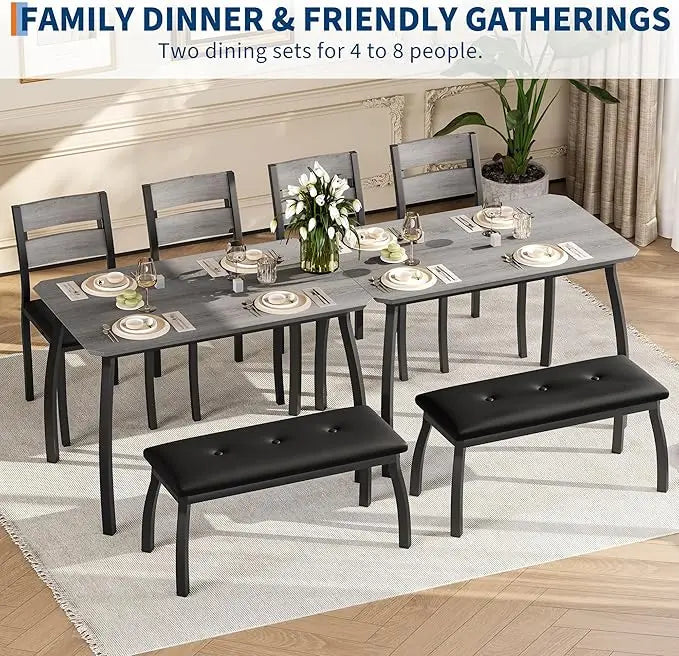 HiMISS Dining Table Set With Chamfer Wood And Metal Legs
