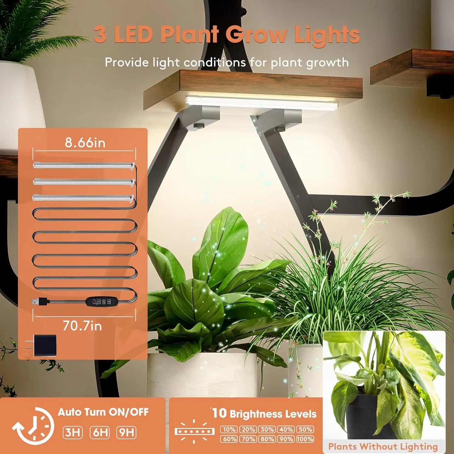8-Tier Metal Plant Stand With Grow Light For Indoor Use