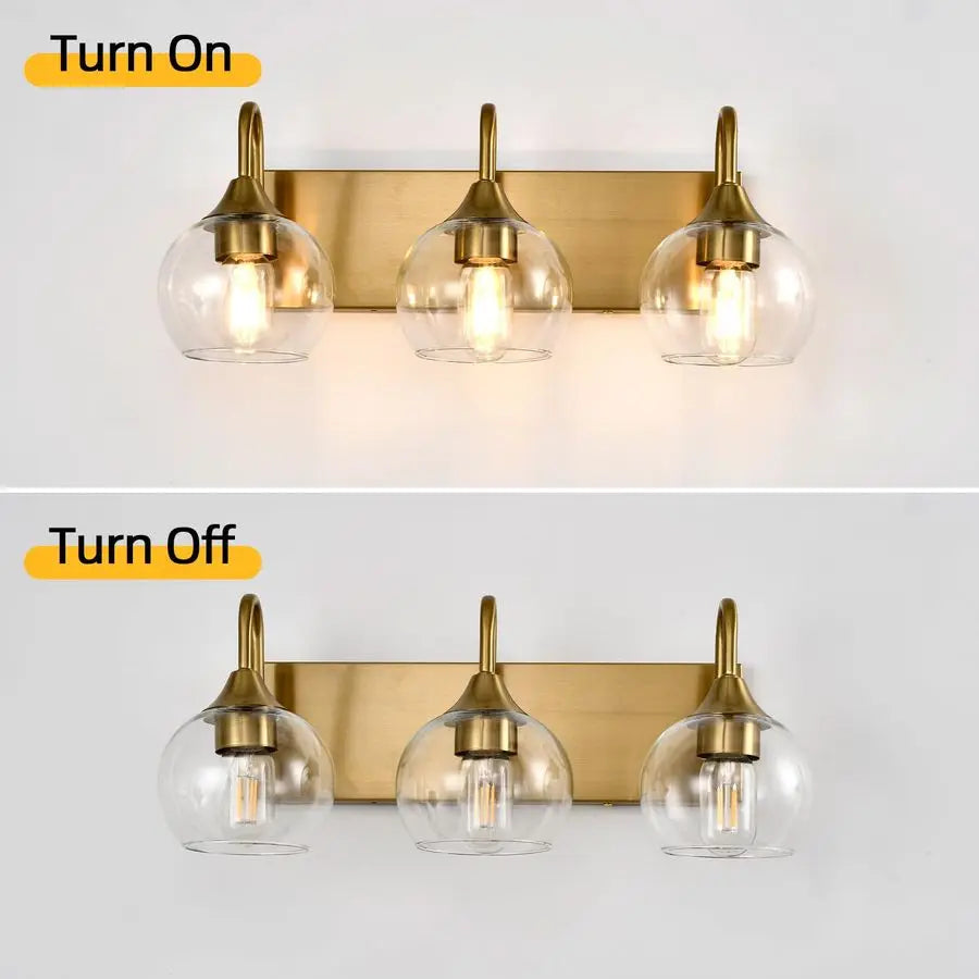 Three Light Vanity Light Over Mirror Clear Glass Globe Shade