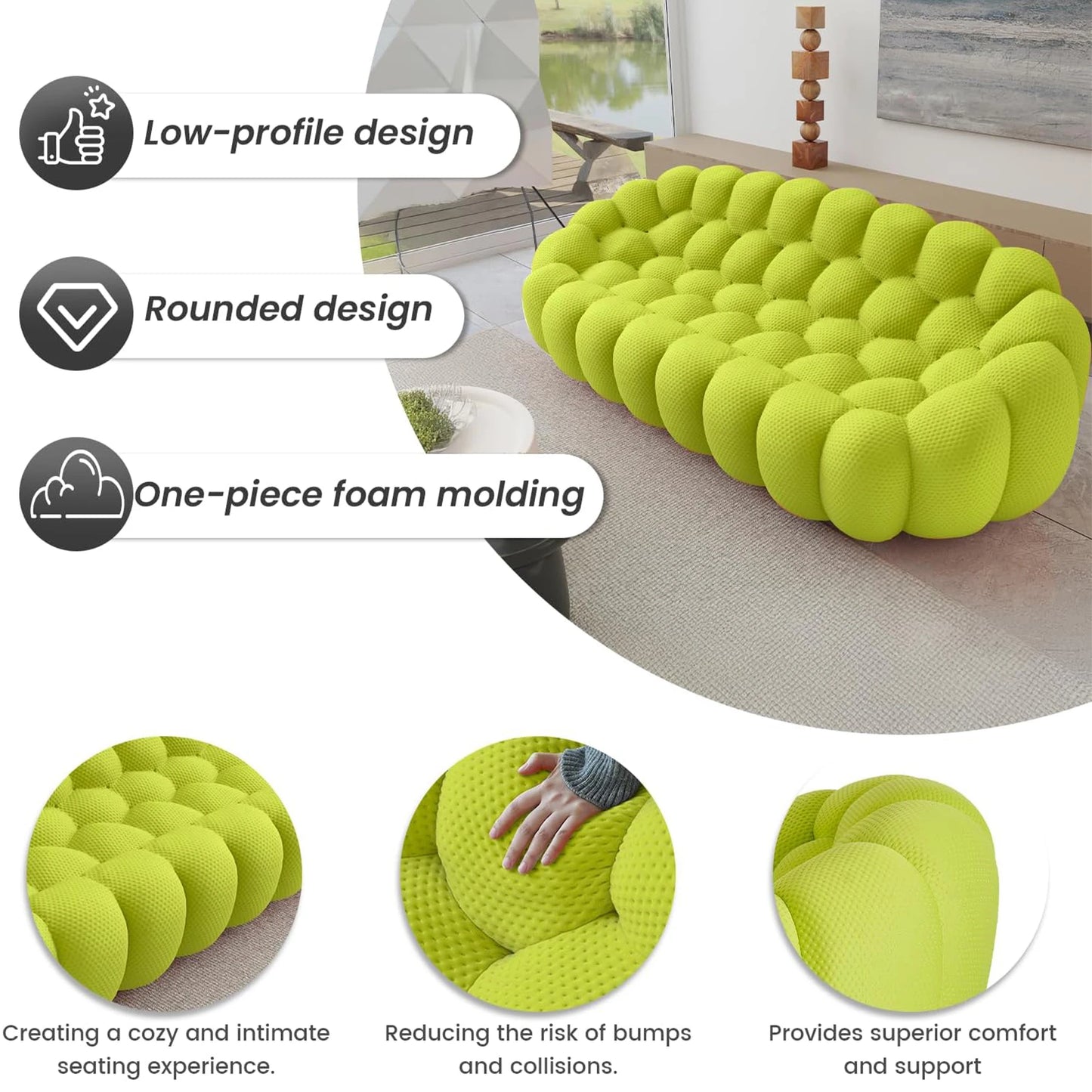Sdorens Curved Boneless Sofa Modern Living Room Sofa