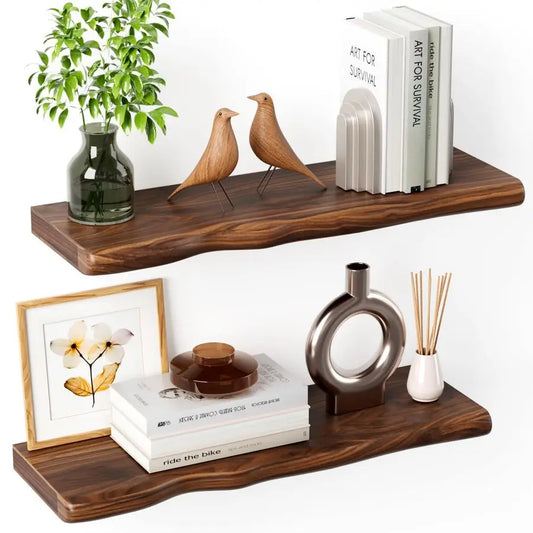 XMSJ Rustic Farmhouse Floating Wall Shelf Live Edge Pine