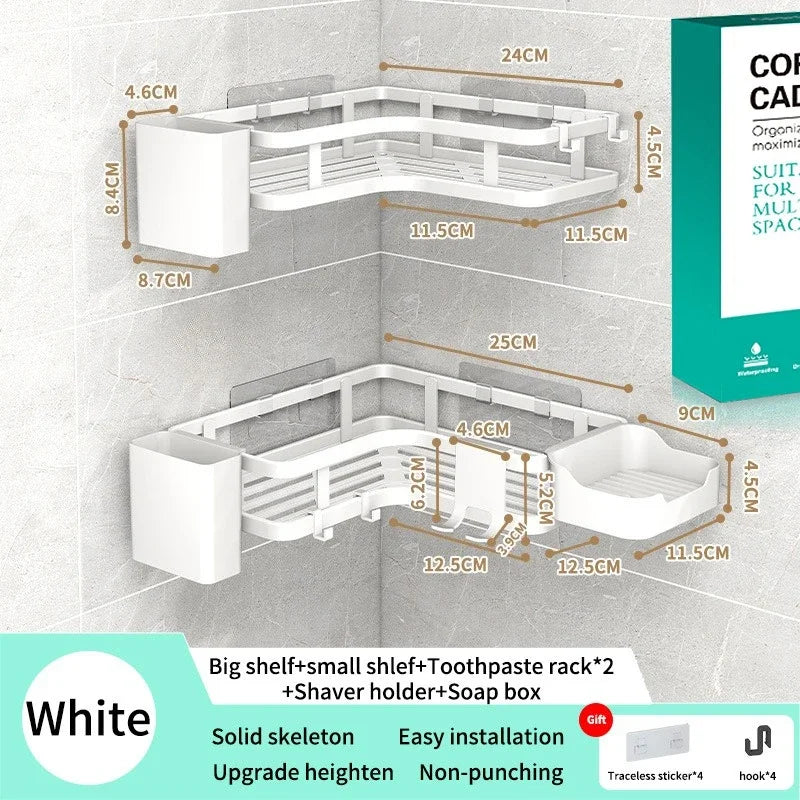 DoubleLayer Stainless Steel Corner Shelf No Drilling Wall Mount Organizer