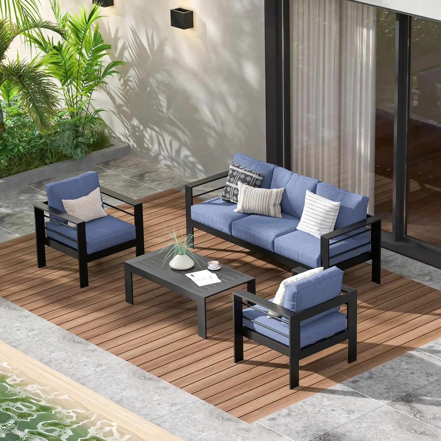 Aluminum Outdoor Patio Furniture Set With Coffee Table Modern Style