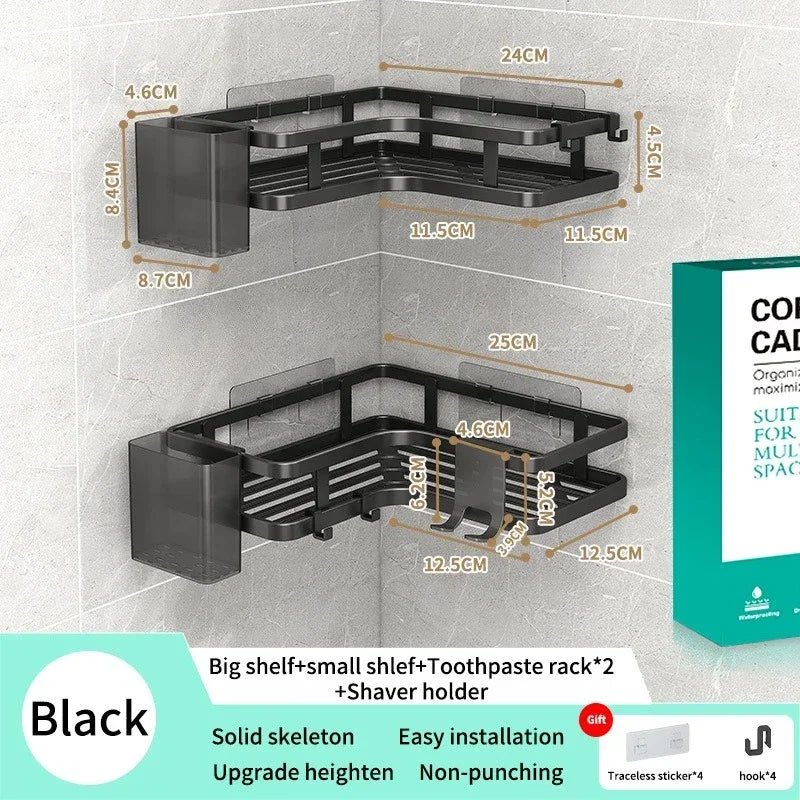 DoubleLayer Stainless Steel Corner Shelf No Drilling Wall Mount Organizer