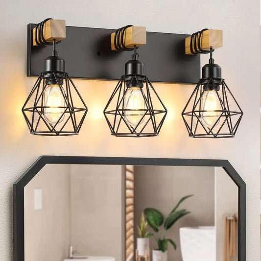 Farmhouse Wood Vanity Light Fixtures Over Mirror Sconces