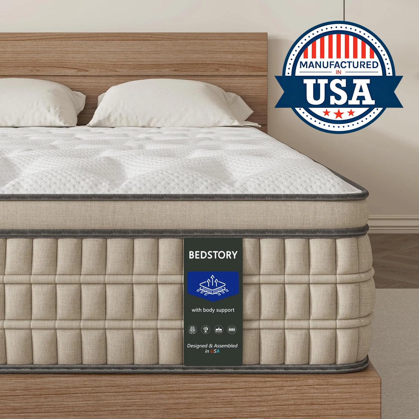 BedStory 12 Inch Full/King Hybrid Gel Memory Foam Mattress, Queen Size Mattress with Breathable Fabric for Comfortable Sleep