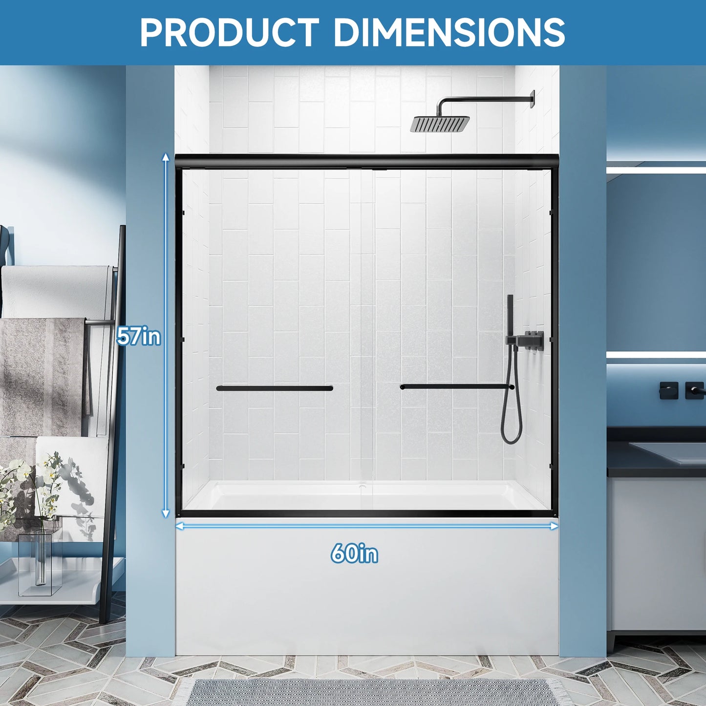 ShKl Aluminum Frame Double Sliding Tub Shower Door 6mm Glass