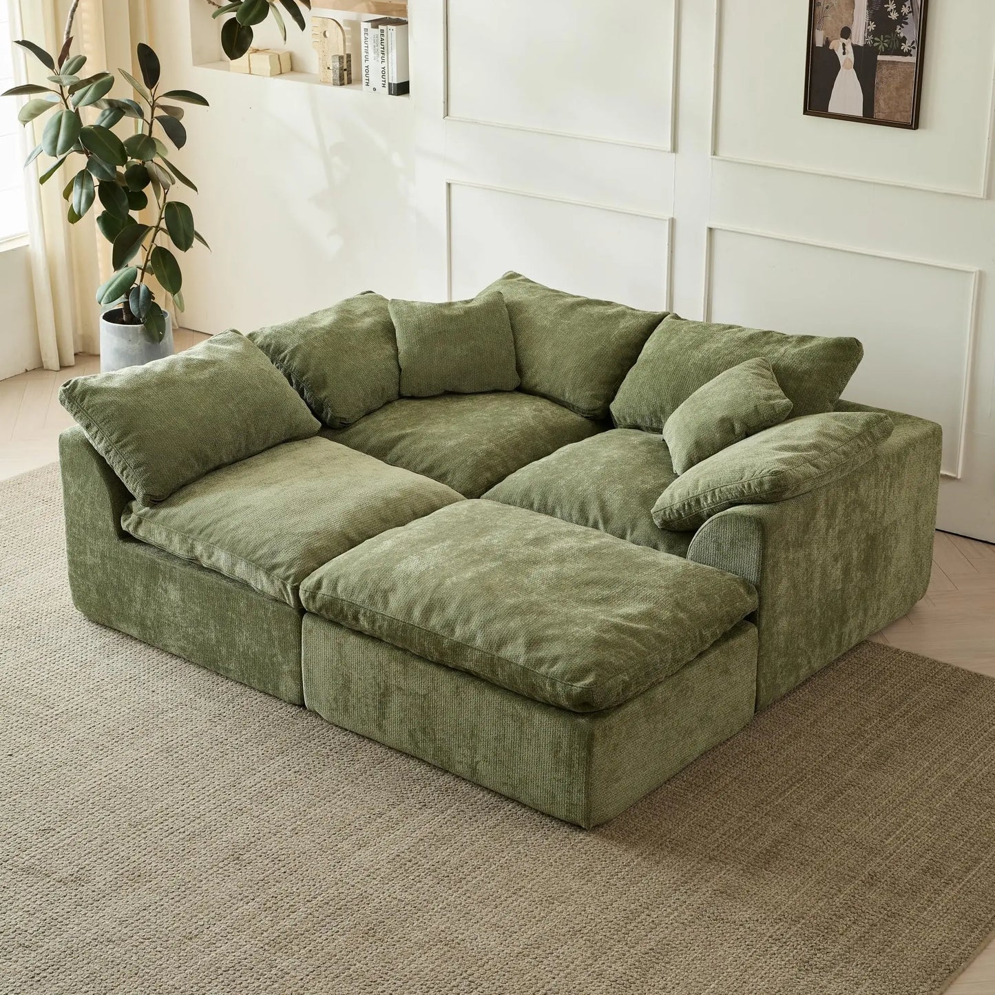 YeflixvrauCN Modern Cloud L Shaped 3 Seater Sofa Sectional Ottoman