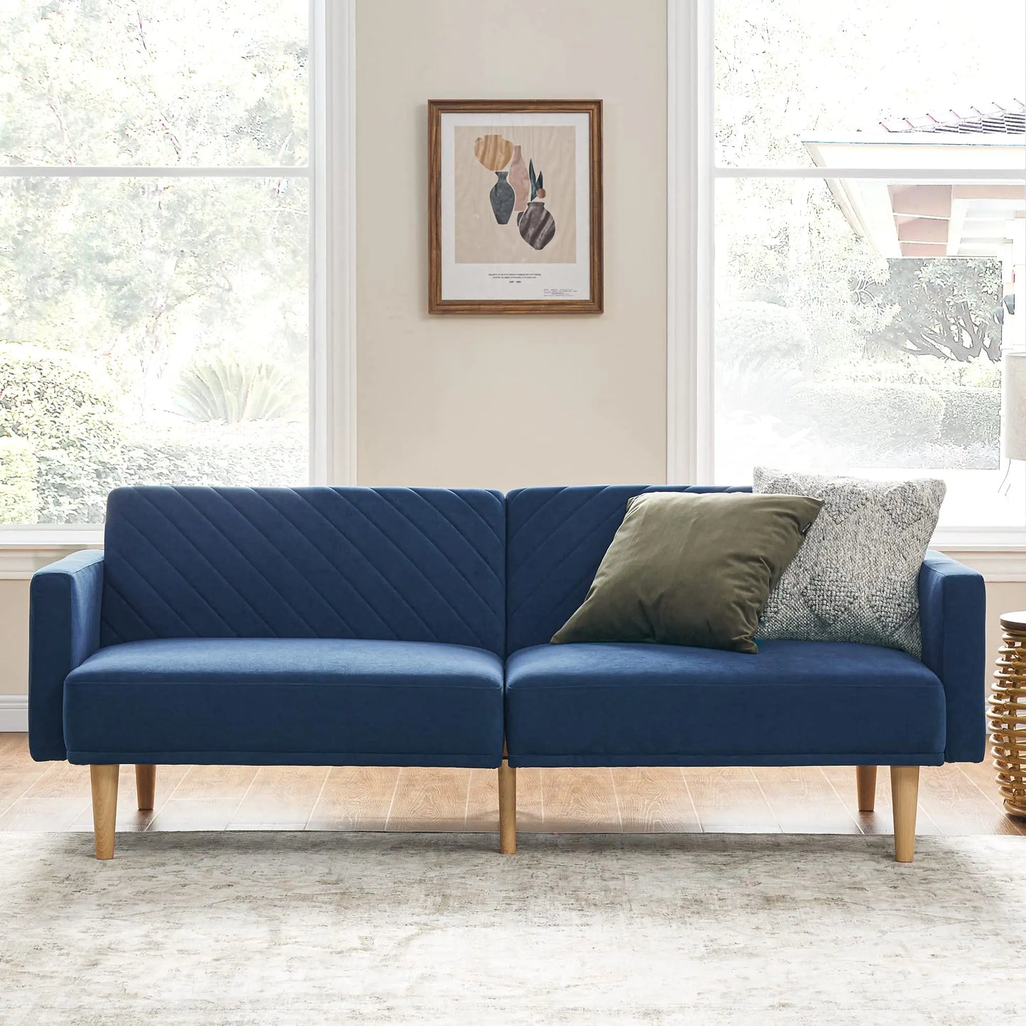 Mid Century Futon Sofa Bed PU Leather Loveseat Wood Frame