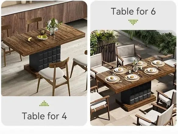 Modern Rectangular Farmhouse Dining Table With Sturdy Wood Pedestal Base