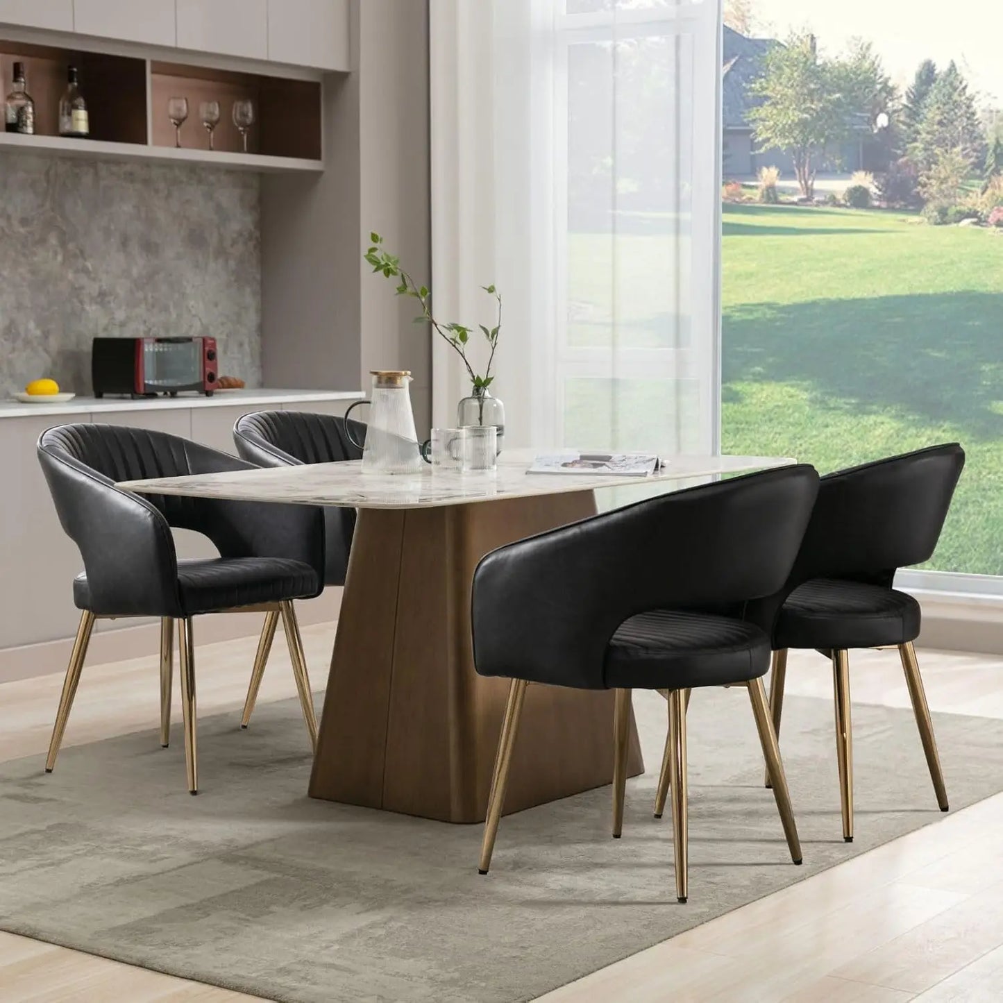Frame Faux Leather Dining Chairs Set Of 4 With Arms