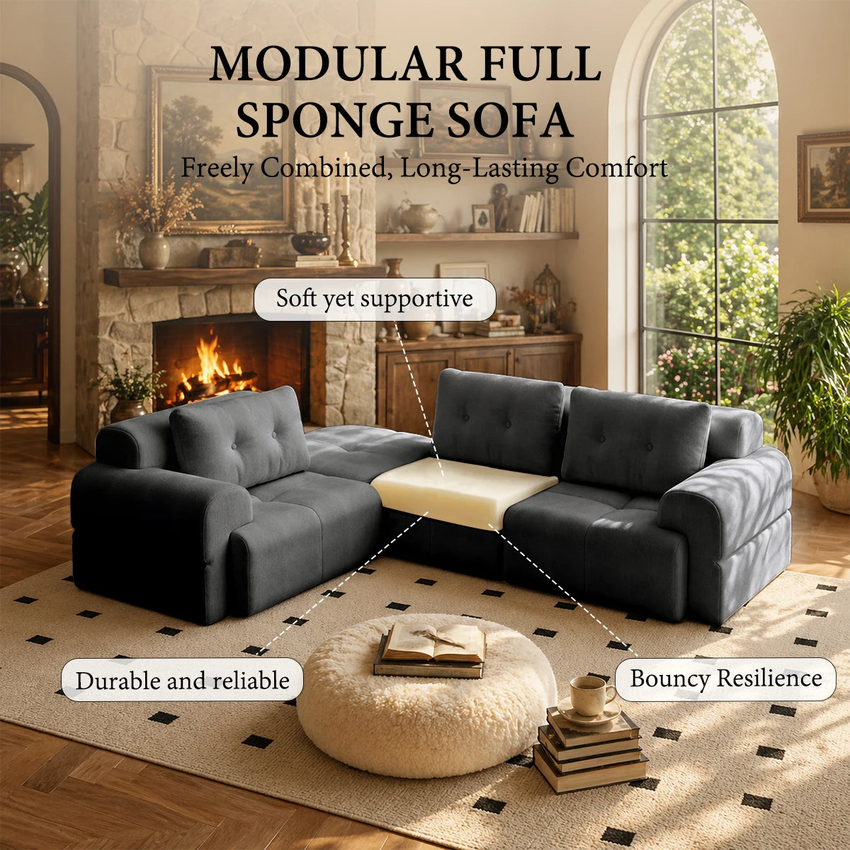 Multifunctional Convertible Modular Sectional Sofa With Chaise Lounge