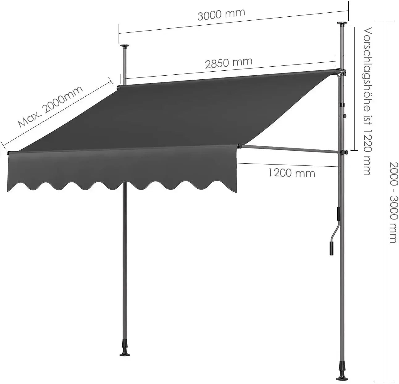 Manual Retractable Outdoor Patio Awning Sunshade Canopy Adjustable Balcony