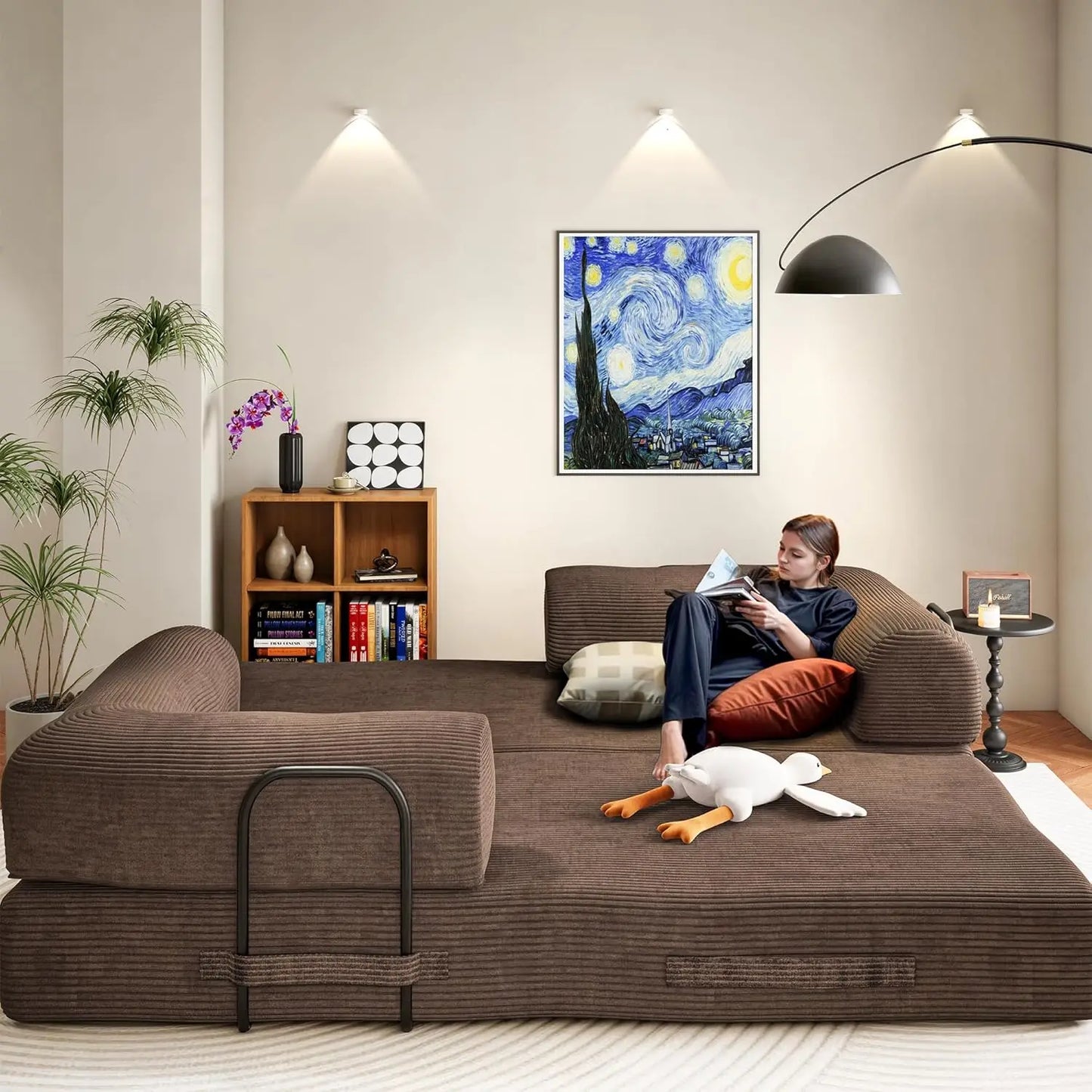 79" Boneless Corduroy Convertible Sofa Bed Foldable Memory Foam Compressed Modular Couch in a Box for Customized Comfort