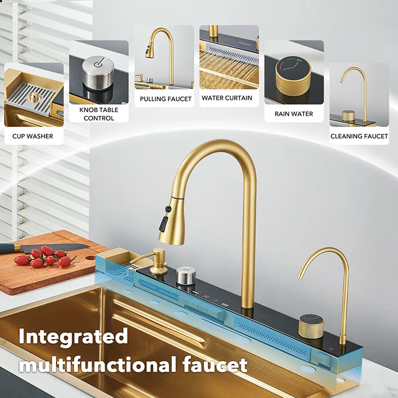 Wanmivezlo Brushed Stainless Steel Kitchen Sink Waterfall Single Bowl