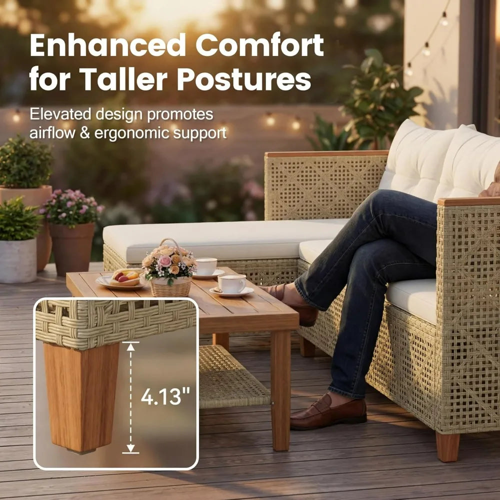 Wicker Patio Furniture Set 3 Pieces Outdoor Sofa Tufted Pillow