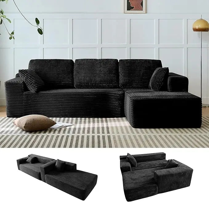 104'' L-Shaped Cloud Sectional Sofa with Oversized Chaise Modular 3-Seater Corduroy Couch for Living Room Customized