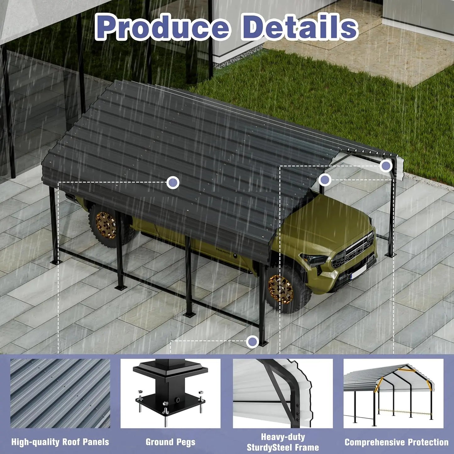 GELU Galvanized Metal Carport Kit For Outdoor Shelter