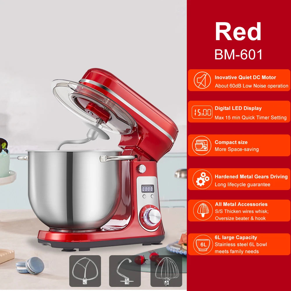 Biolomix 1200W 6 Speed Stand Mixer with 6L Bowl Tilt Head