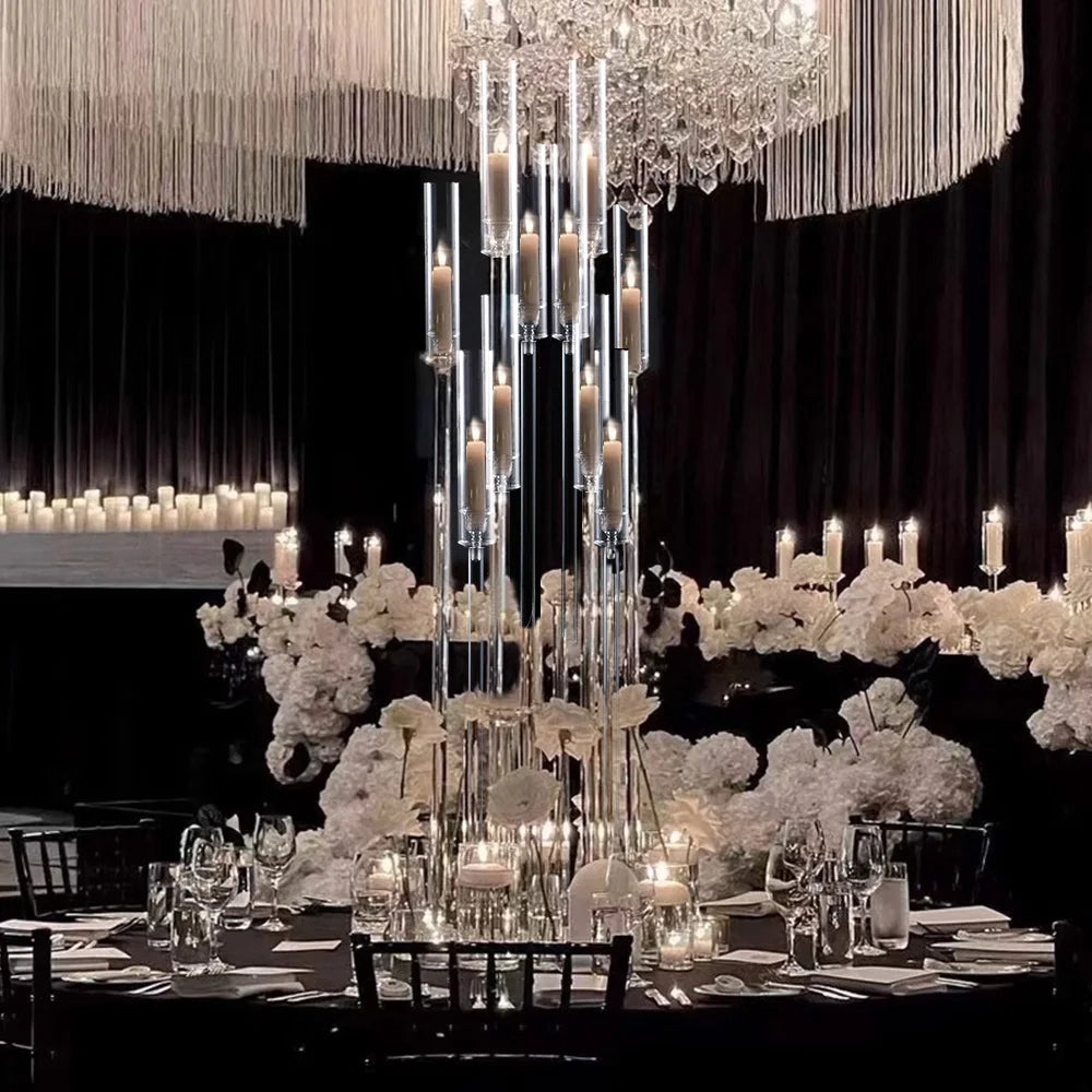 VINCIGANTCandle 4Pack 10 Arm Acrylic Candelabra Centerpieces For Tables Lampshade
