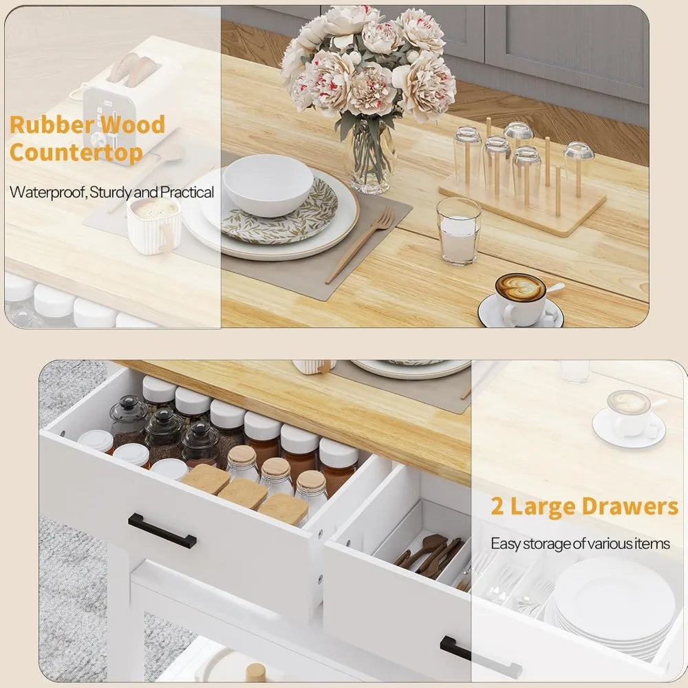 DAFIFY Solid Rubberwood Kitchen Island With Power Outlets
