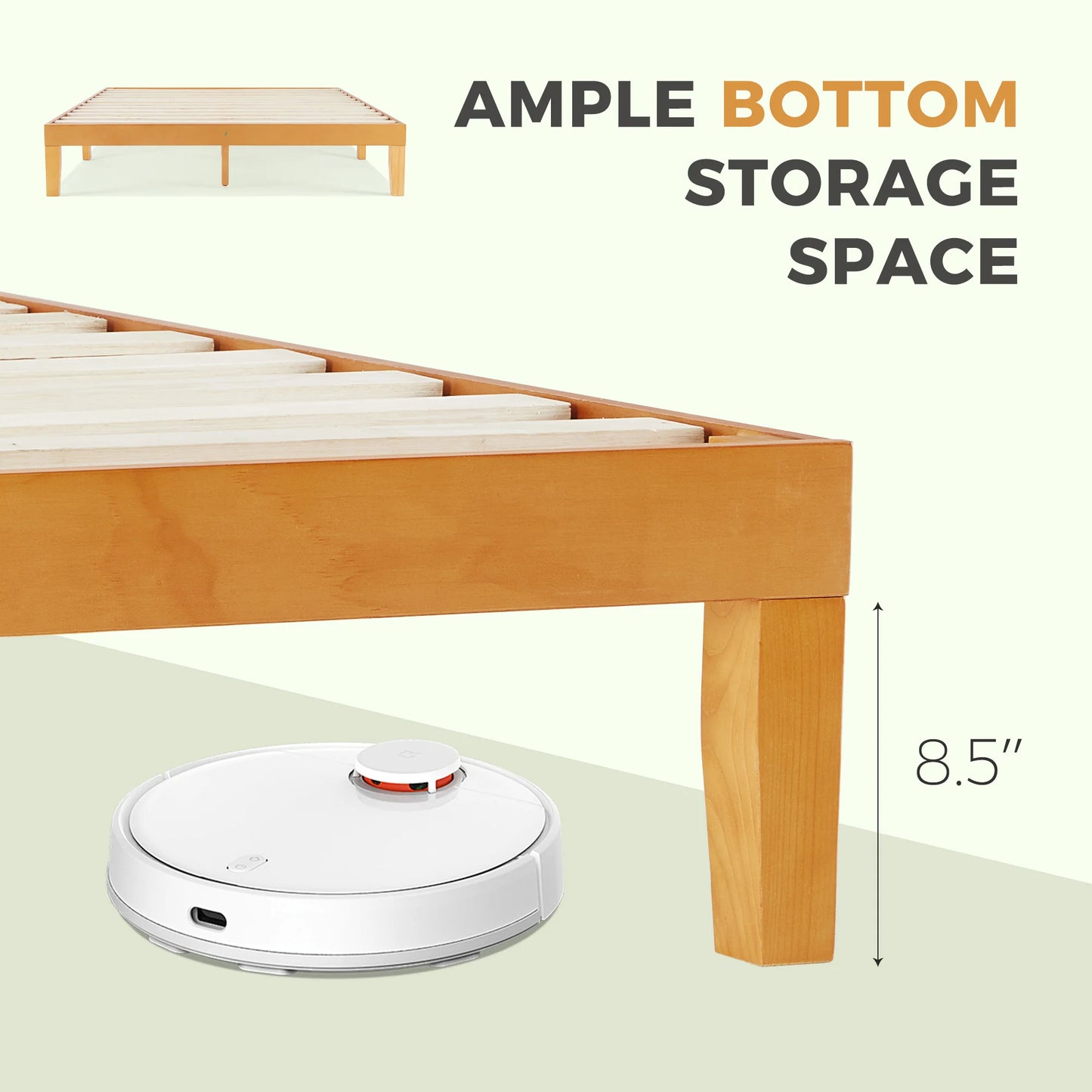 JHK Solid Wood Bed Frame With Sturdy Slat Support EcoFriendly