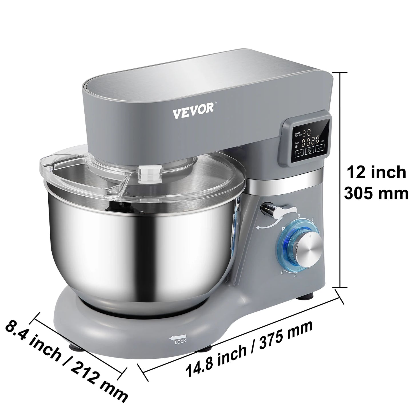 VEVOR Stand Mixer Dough Mixer With 6 Speeds LCD Timer