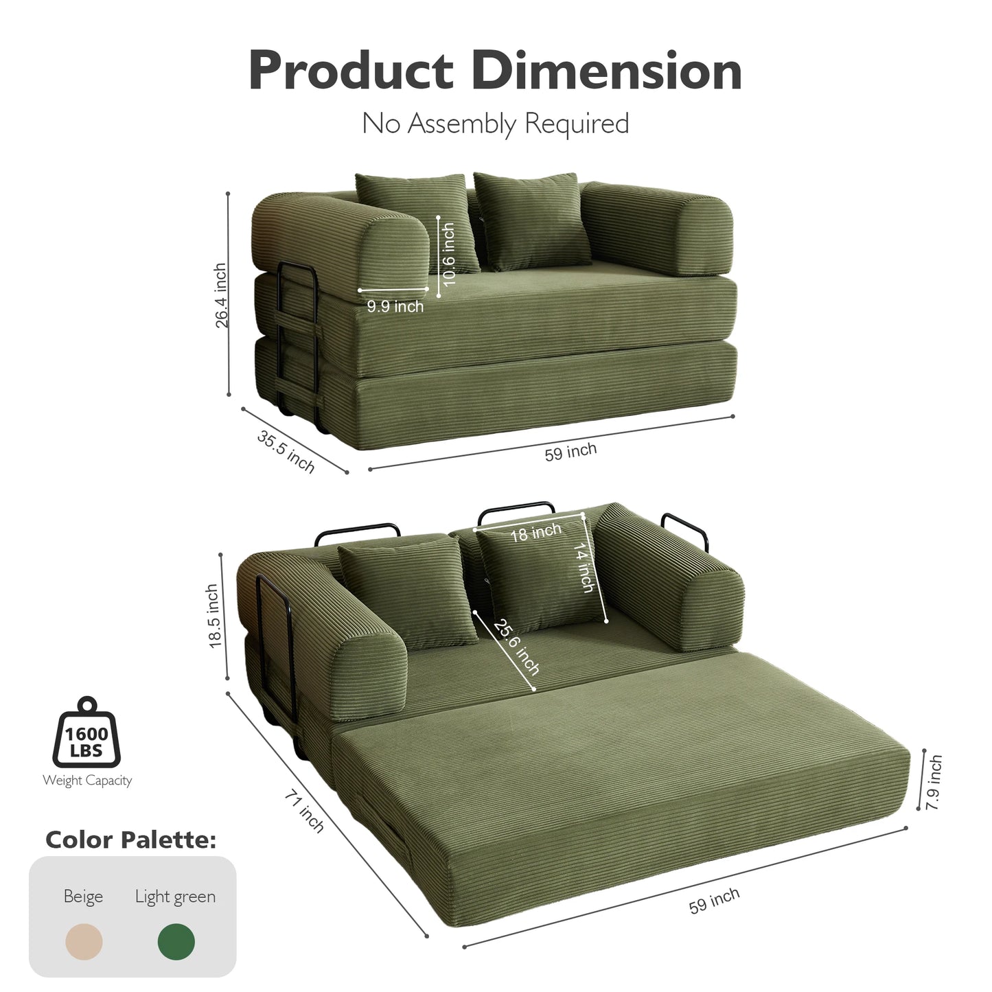 THOLASIS 4 In 1 Cloud Boneless Convertible Floor Sofa Bed