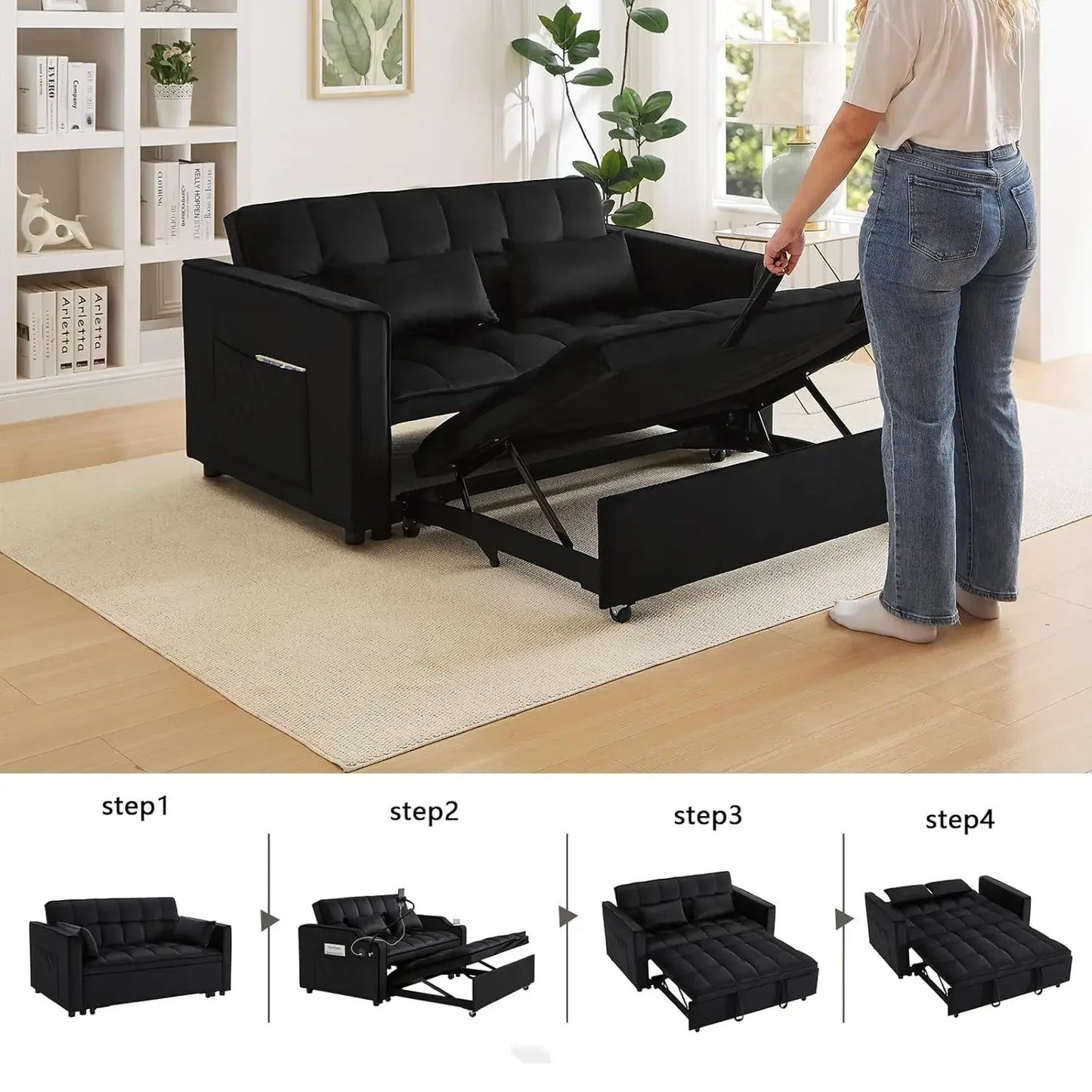 HUANZHUANG 3 In 1 Convertible Sleeper Sofa Bed Futon Couch