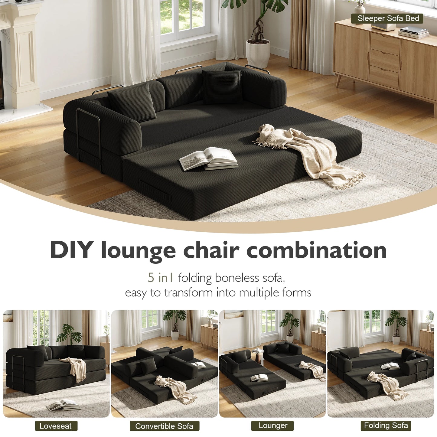 THOLASIS Convertible Floor Sofa Bed 5 in 1 Modular Sofa