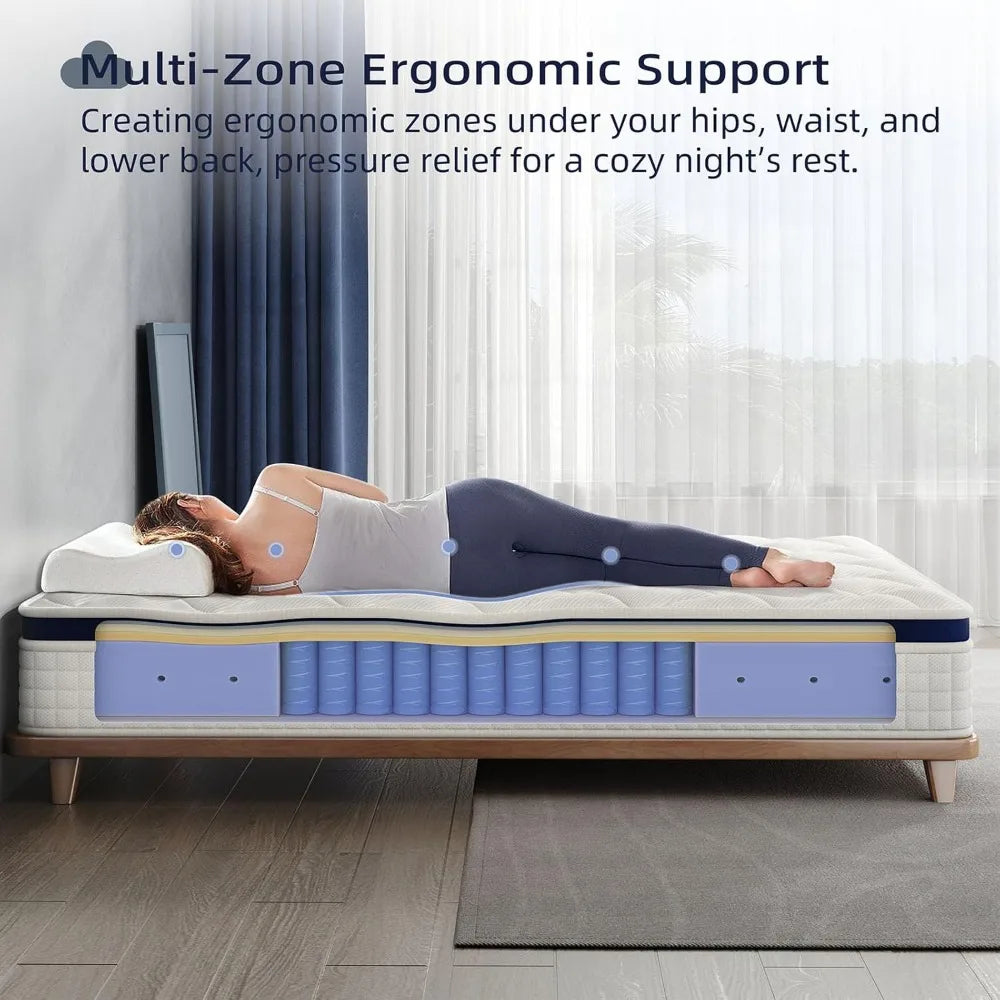 Queen Size Mattress 12 Inch-Hybrid Mattress Bed in A Box, Medium Firm for All Sleepers, Pressure Pain Relief,