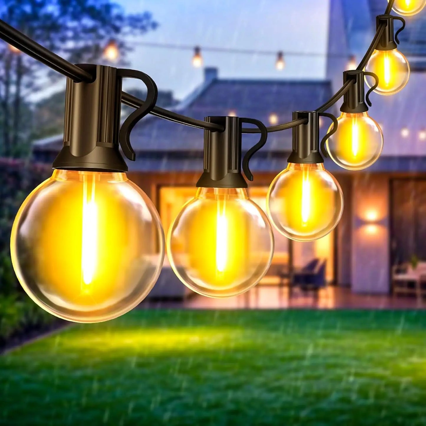 Aiopp LED Globe String Lights Outdoor With US Plug Plastic Shatterproof Bulbs