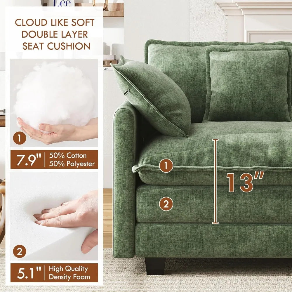 U-Shape Modular Sectional Sofa Chenille Deep Seat With Movable Ottomans